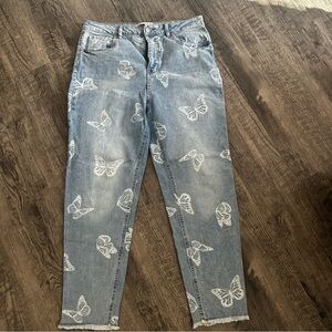 Tinseltown 75 Butterflies Denim Jeans Mom Jeans